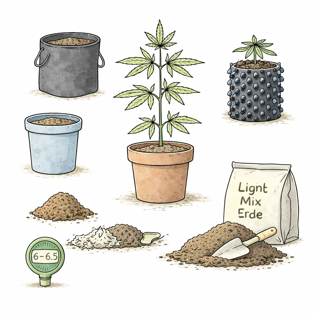 Cannabis Töpfe Erde und Substrate wie Light-Mix Perlit und Air-Pots