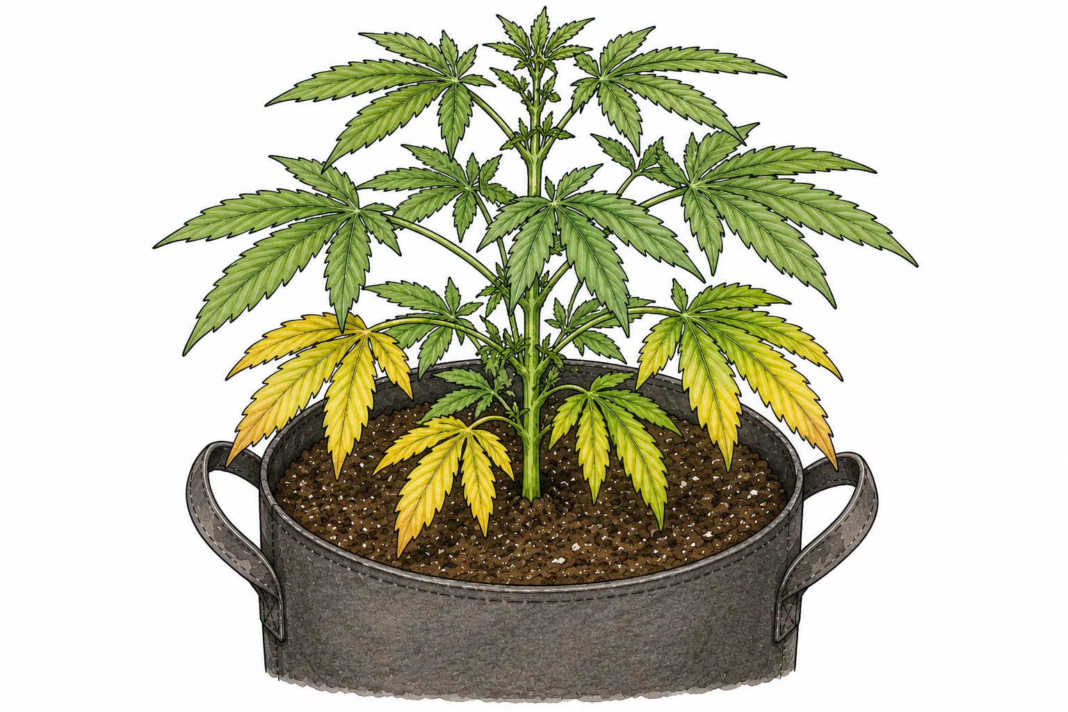 Cannabis gelbe Blätter — Stickstoffmangel erkennen