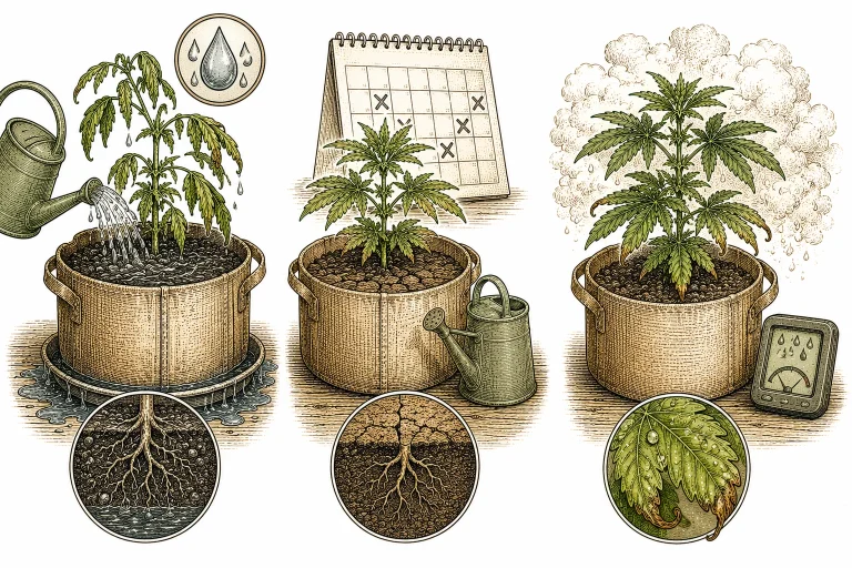 Common cannabis watering mistakes: overwatering, irregular watering and ignored humidity