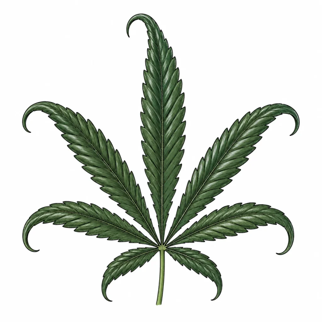 Cannabis claw leaves: dark green leaves with tips clawing downward