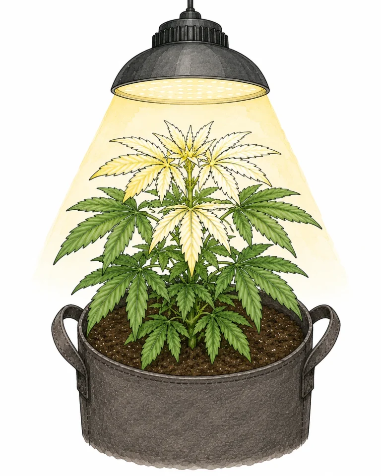 Cannabis light stress: lamp too close, pale upper leaves