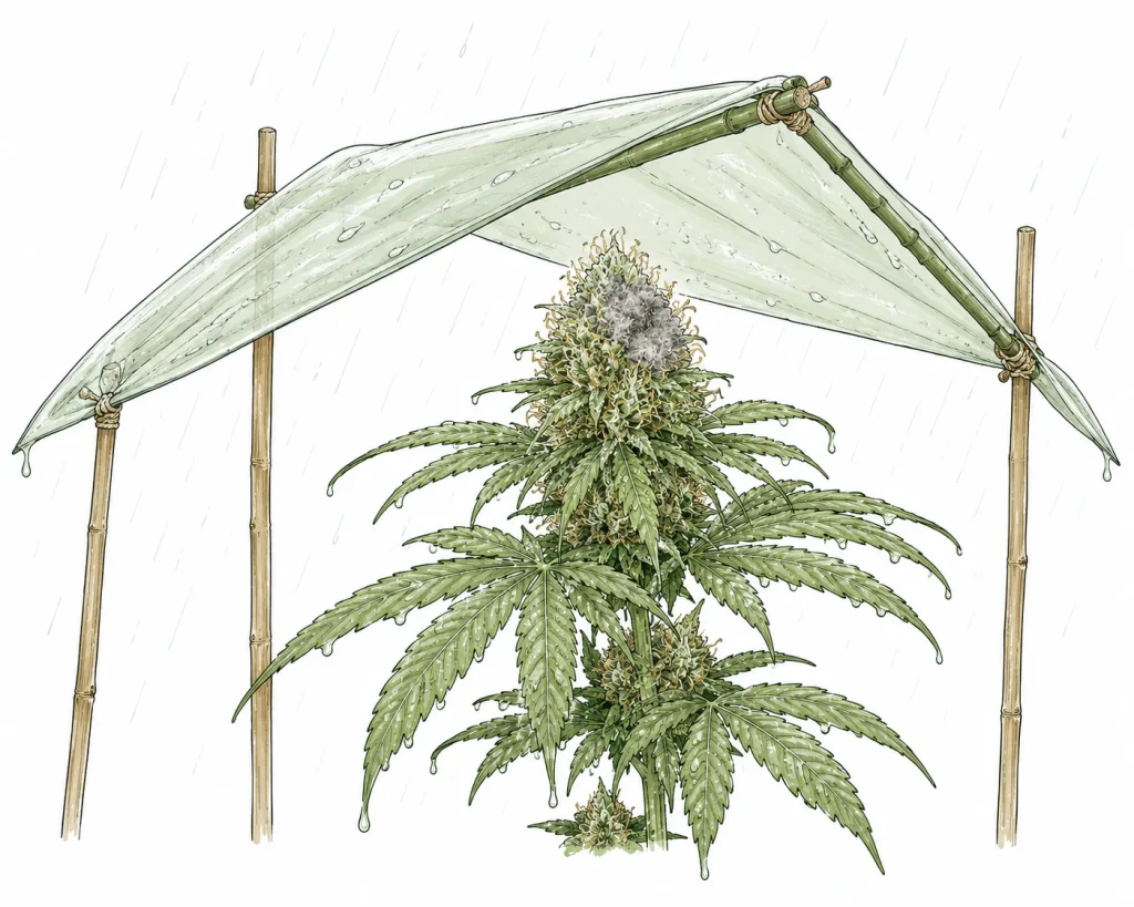 Cannabis Outdoor Schimmel nach Regen erkennen: Blüte mit Botrytis