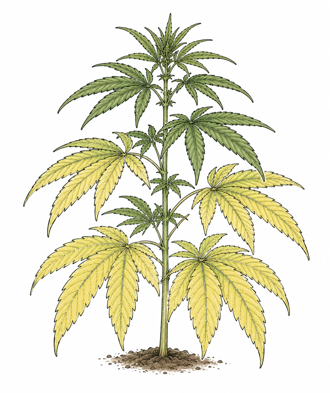 Cannabis nitrogen deficiency — yellow leaves