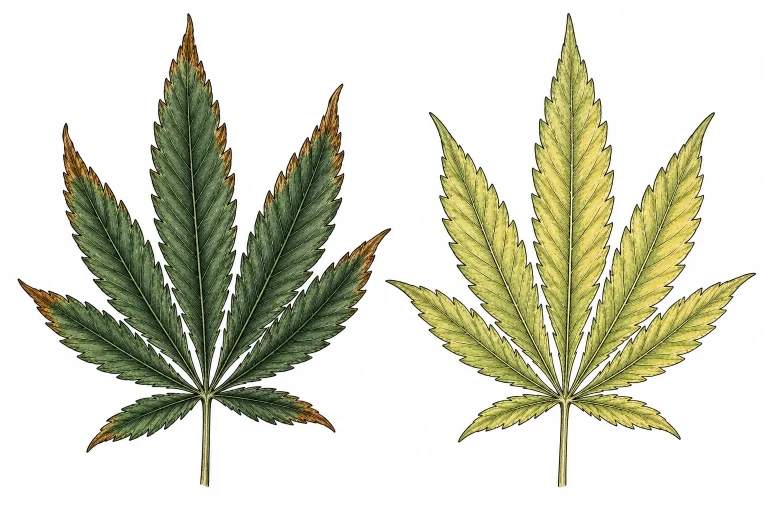 Cannabis nutrient burn vs. nutrient deficiency compared