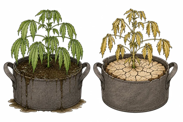 Cannabis overwatering vs. underwatering: yellow leaves compared