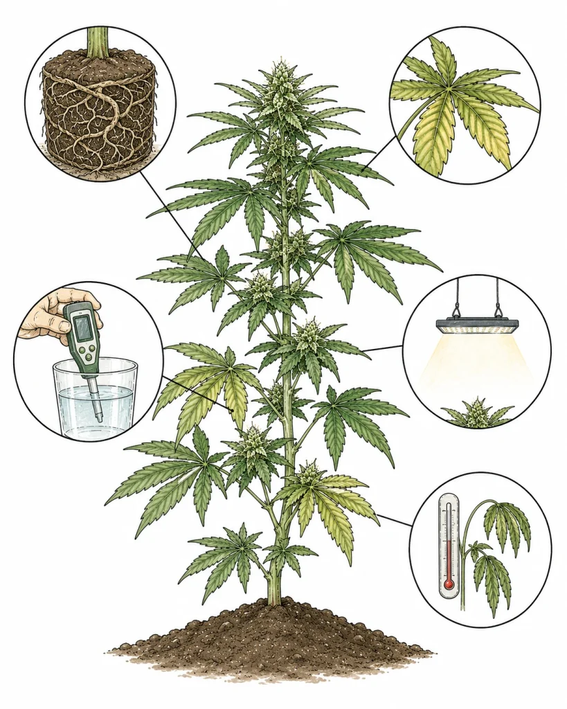 Cannabis plant not growing: overview of the most common causes of stalled growth