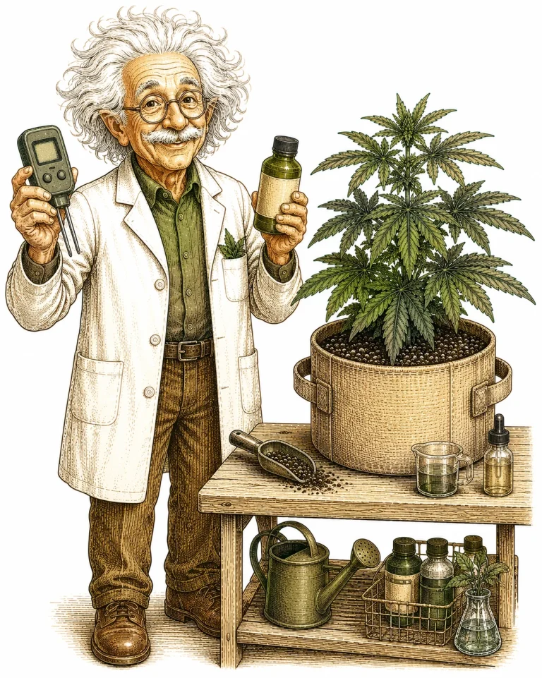 Der PlantMentor erklärt Eisenmangel Cannabis Prävention mit pH-Meter und Chelat-Dünger