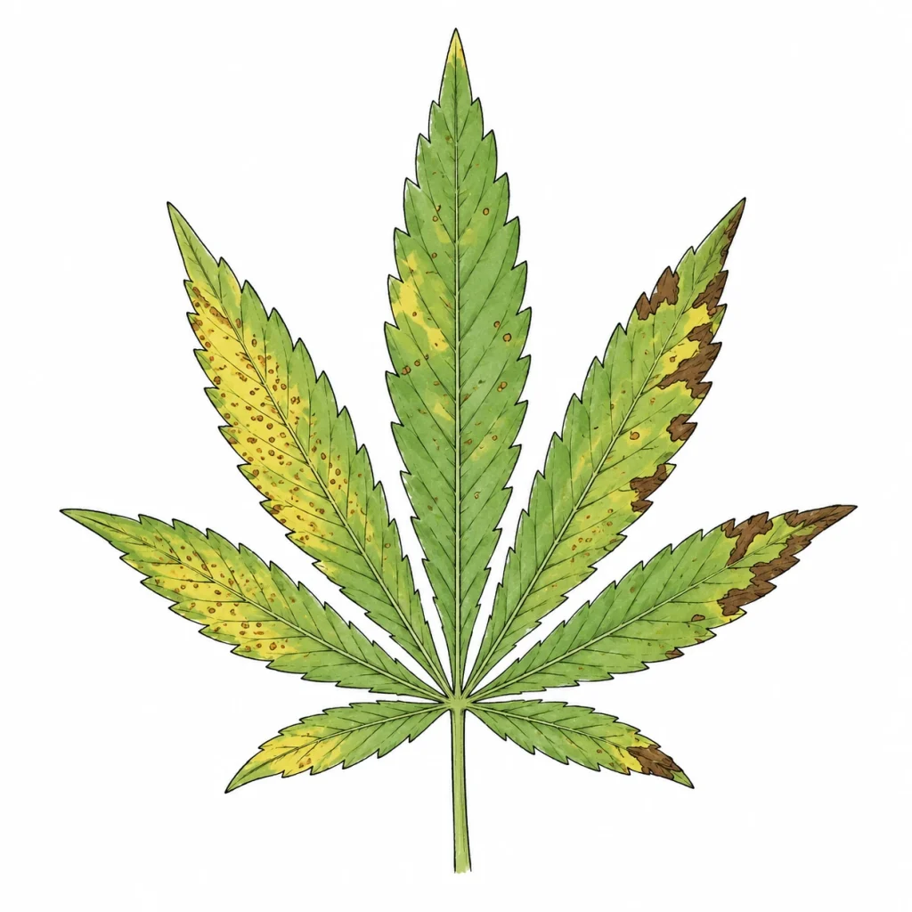Fleckige Cannabis Blätter: braune und gelbe Flecken erkennen