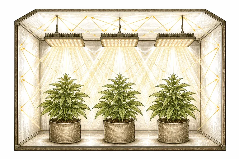 Licht Cannabis Spektrum Growroom Lichtverteilung reflektierende Wände