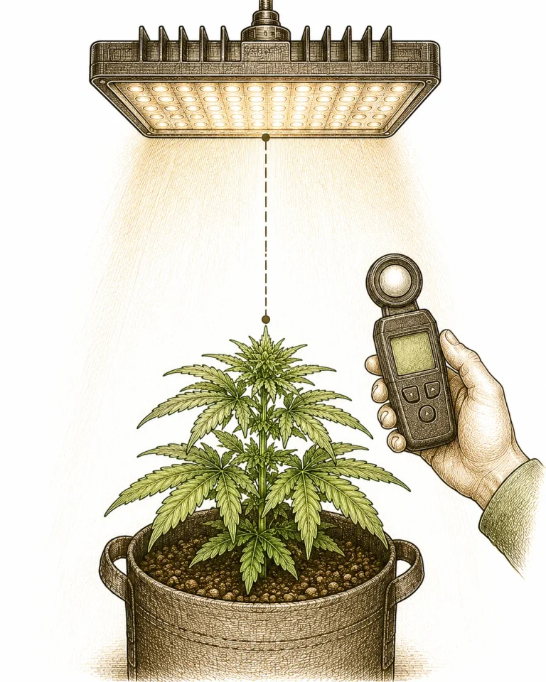 Licht Cannabis Spektrum PPFD DLI Infografik Lichtabstand