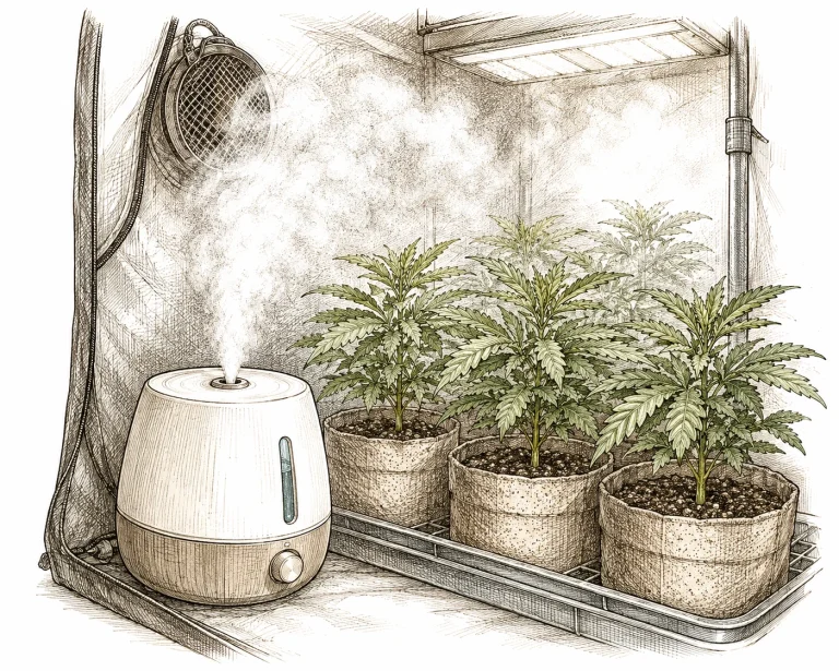 Luftfeuchtigkeit Cannabis Befeuchter im Growzelt Vegetationsphase
