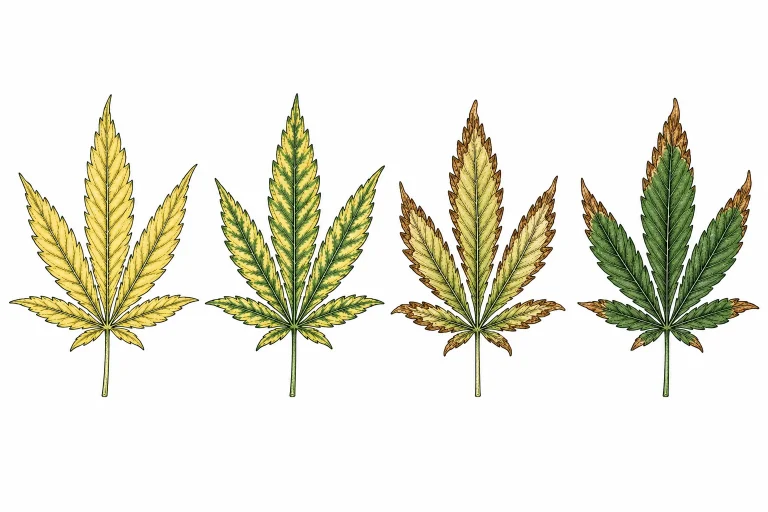 Stickstoffmangel Magnesiummangel Blütenabwurf Überdüngung Vergleich Cannabis Blätter