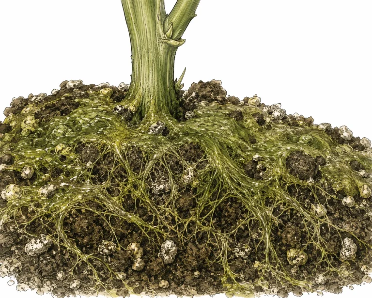 Cannabis algae: macro shot of green-brown algae mats on wet cannabis growing medium