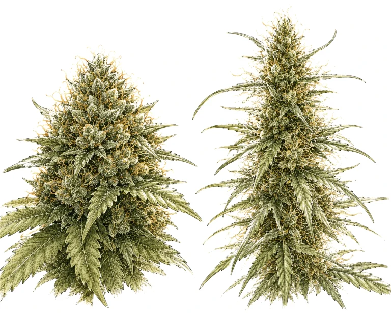 Cannabis with few trichomes: strain comparison showing different trichome density