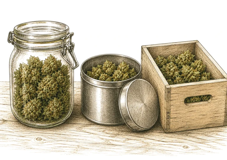 Cannabis Curing Behälter Weckglas Metalldose Holzkiste