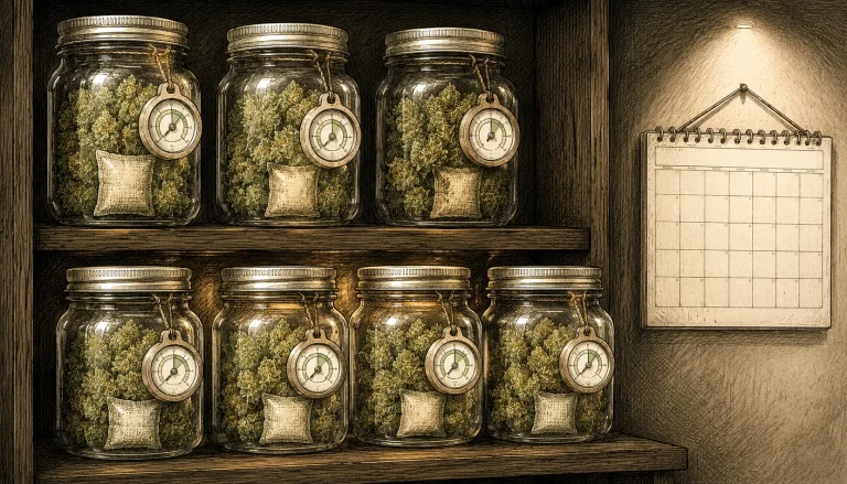 Cannabis curing jars with hygrometer, humidity pack and calendar