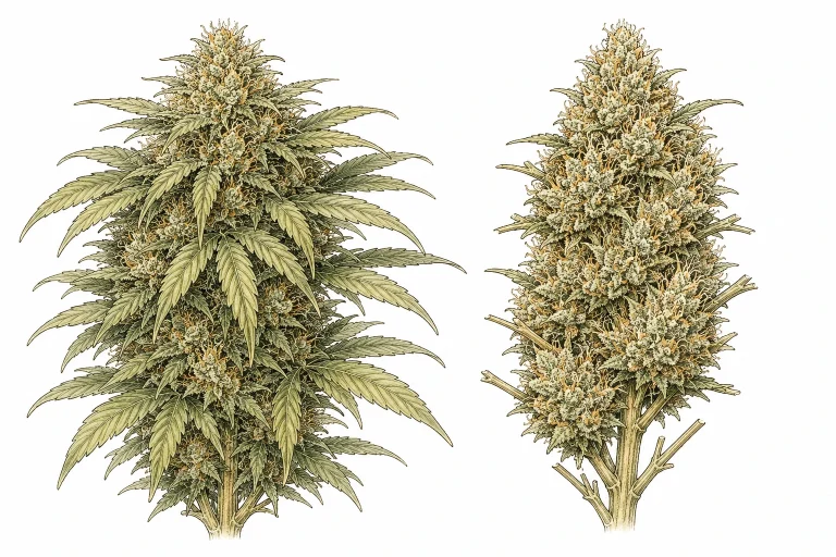 Cannabis Defoliation Bild 4 — Nach gezielter Defoliation entwickeln sich spürbar dichtere Knospen als ohne Blattentfernung
