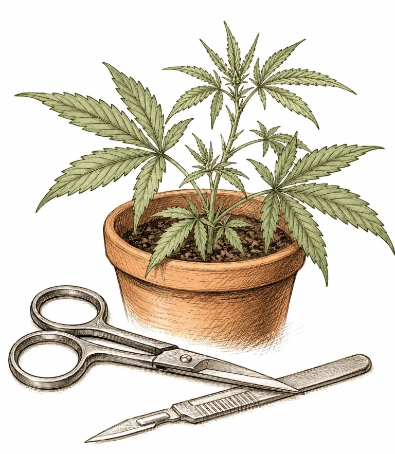 Fimming bei Cannabis, Bild 3 — Sauberes Werkzeug ist beim FIMing entscheidend: Schere und Skalpell sollten vor dem Schnitt desinfiziert werden