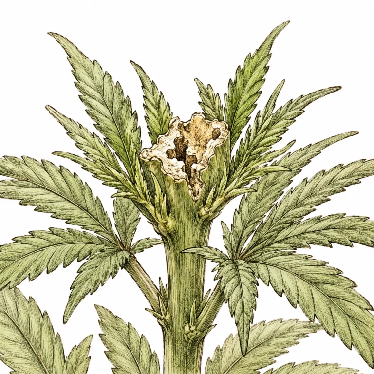 Fimming bei Cannabis, Bild 6 — Wird zu viel Gewebe entfernt, wirkt der Schnitt unregelmäßig und ausgefranst