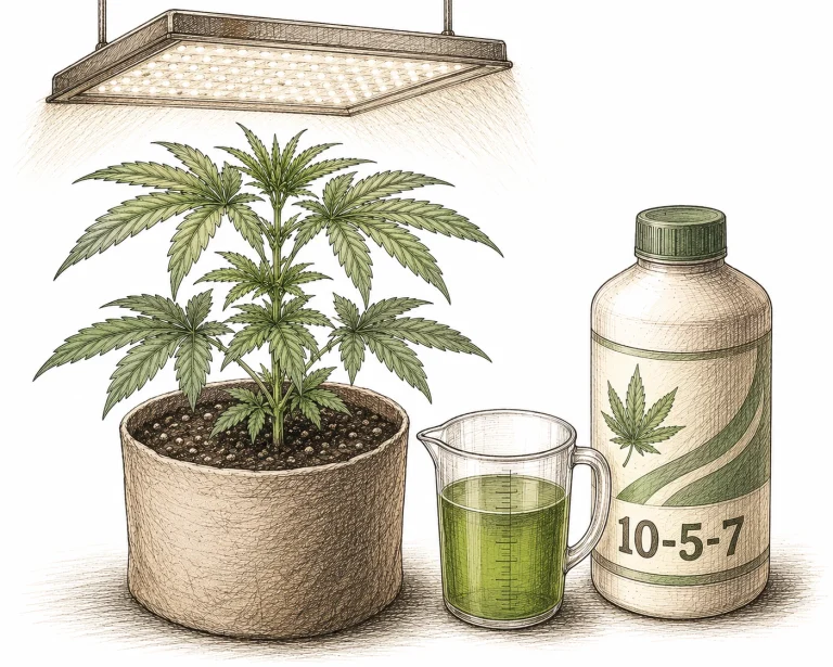 Dosing cannabis nutrients for the vegetative stage under LED light