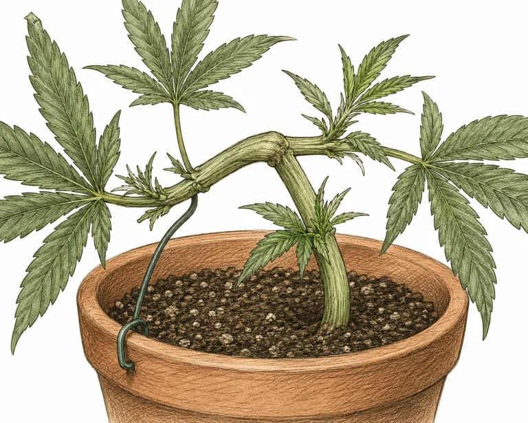Cannabis LST Bild 7 — Ein zu stark gebogener Trieb kann knicken