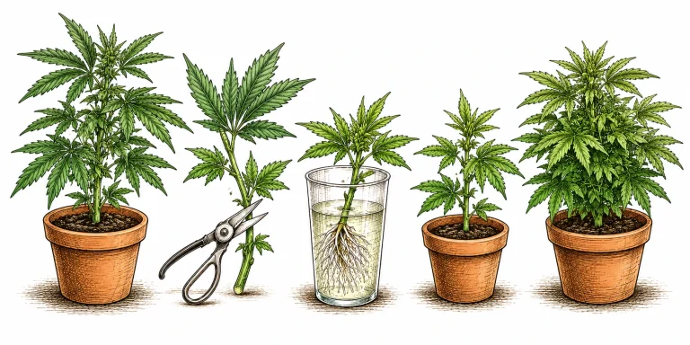 Cannabis monster cropping image 1 — The monster cropping process: take a clone from a flowering plant, root it, re-veg it and let it grow into an extremely bushy plant