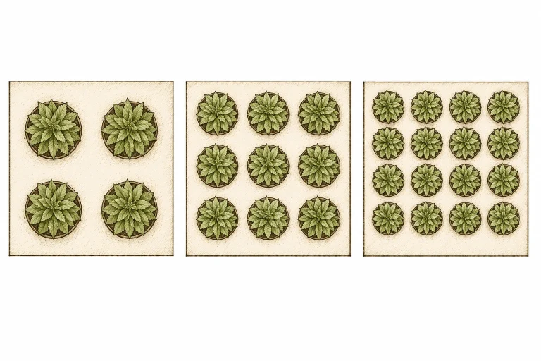 Cannabis Sea of Green Bild 3 — Je nach Zeltgröße lassen sich SoG-Setups mit 4, 9 oder 16 Pflanzen anlegen, mit entsprechend angepassten Abständen
