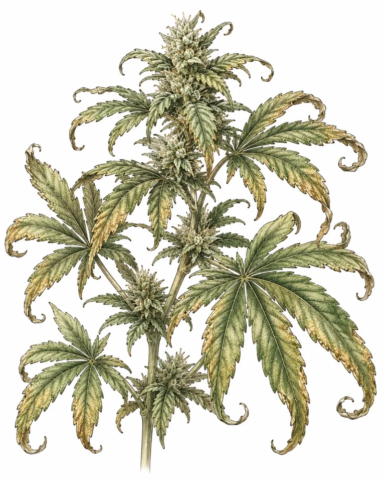 Cannabis stress symptoms: curled leaves as a warning sign