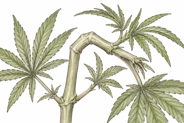 Cannabis supercropping image 1 — Right after supercropping, the branch is slightly bent and pinched, with no open break