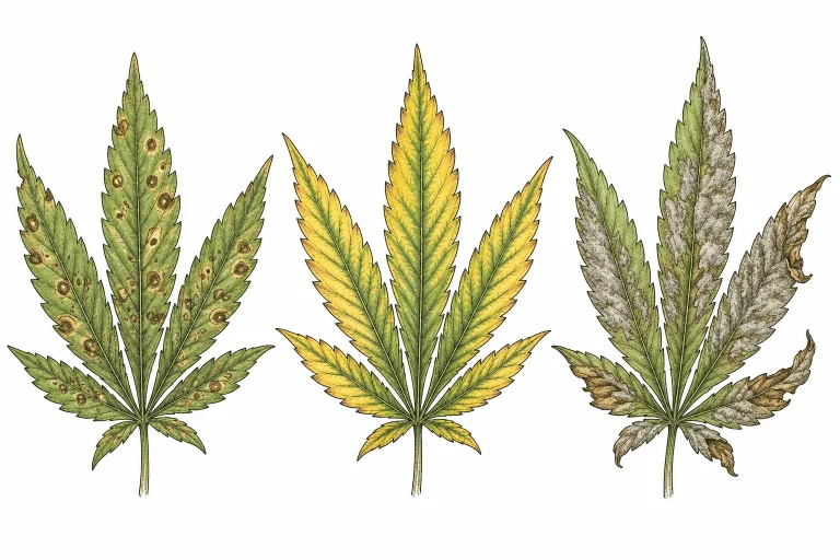 Septoria in cannabis: side-by-side comparison of cannabis leaves with different problems