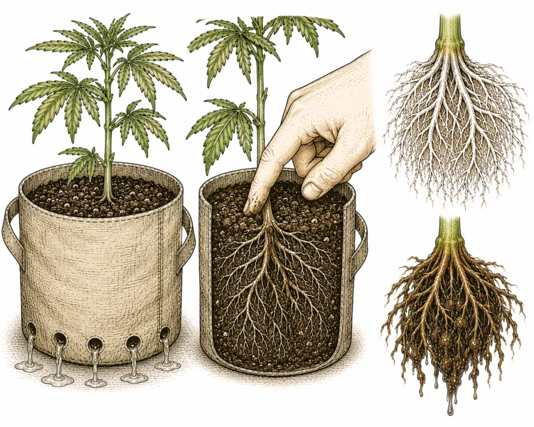 Cannabis pot with visible drainage holes