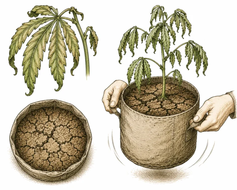 Cannabis leaves drooping limply