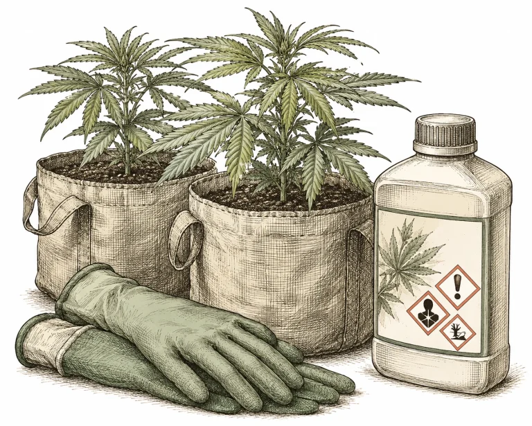 Root aphids on cannabis: protective gear and pesticides next to cannabis pots