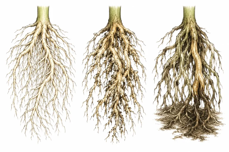 Root aphids on cannabis: side-by-side comparison of healthy cannabis roots