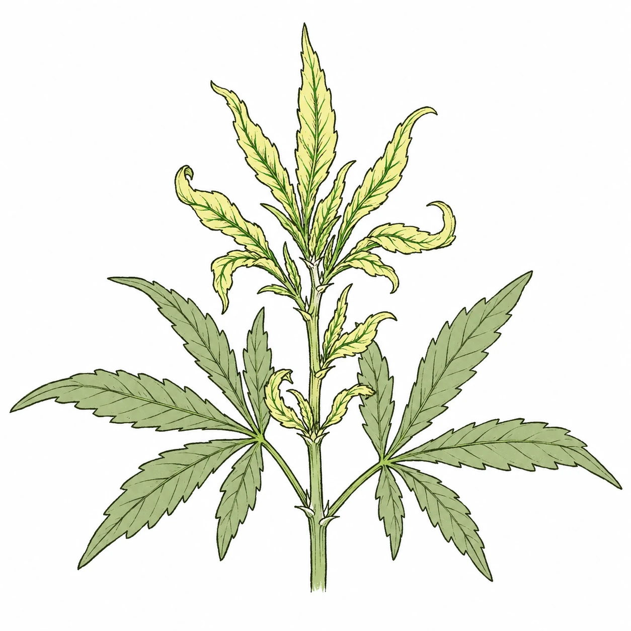 Cannabis zinc deficiency — small, deformed leaves