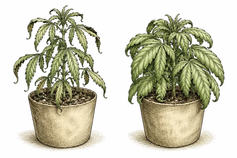 Blattrollen Austrocknung vs. Überwässerung Cannabis Vergleich