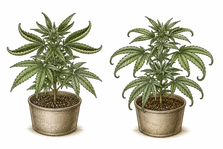 Blätter rollen sich ein Cannabis Cupping vs. Aufrollen Vergleich
