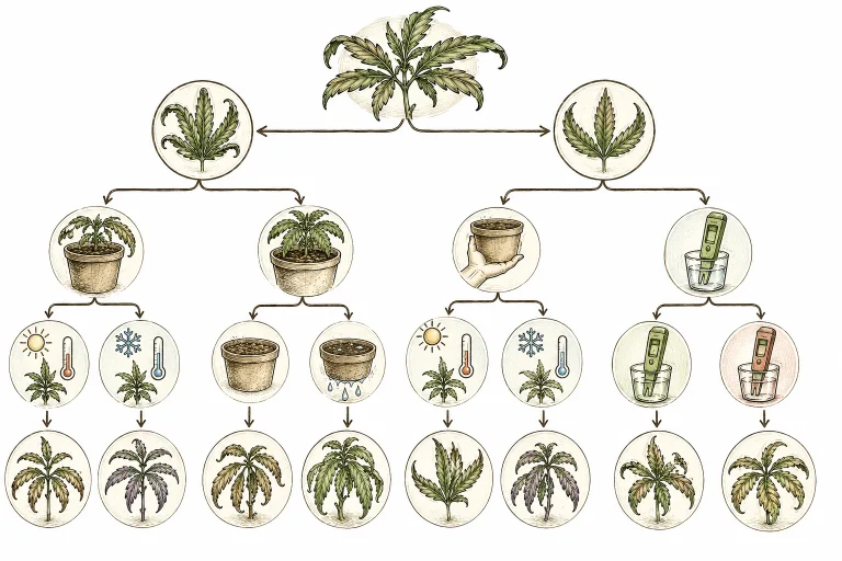 Blätter rollen sich ein Cannabis Diagnose Flussdiagramm