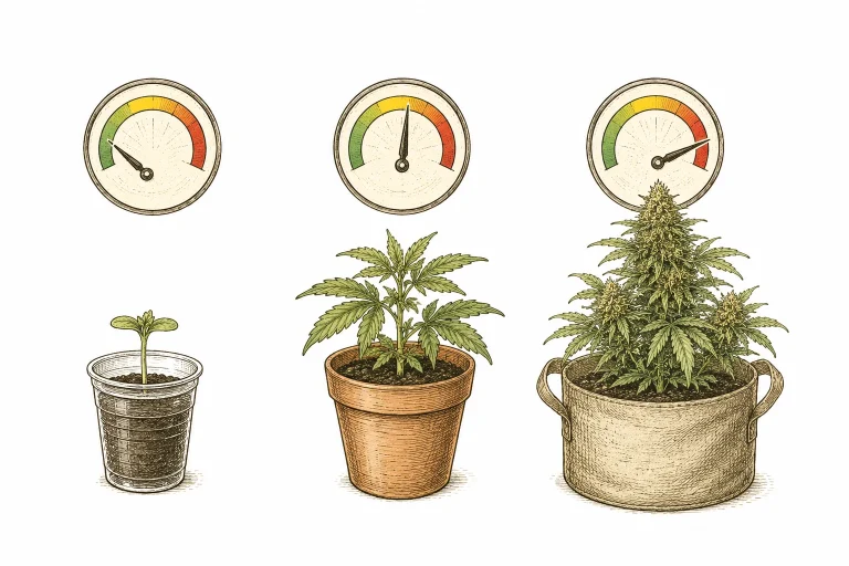 Icon overview of the ideal CO2 concentration for cannabis at each growth stage
