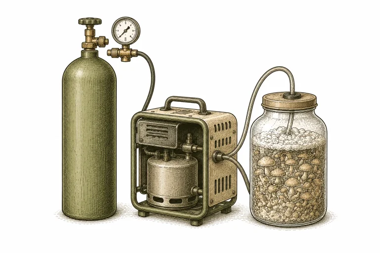 Three CO2 sources for a cannabis grow: pressurized tank, generator and mushroom fermentation