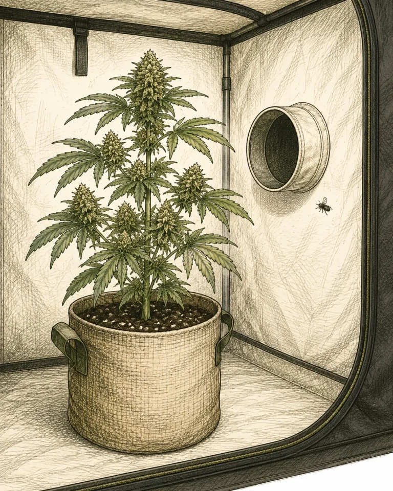 Vents on a cannabis grow tent as possible entry points for leaf miners