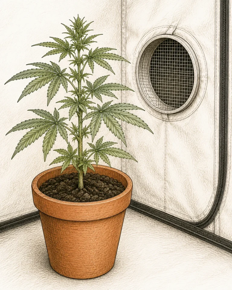 Clean cannabis grow room with insect mesh on the vent and freshly sterilized soil