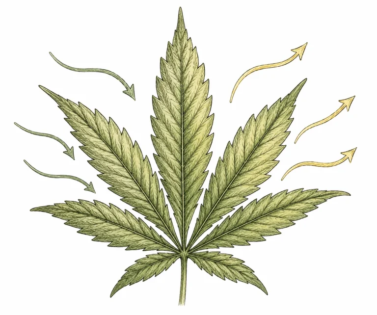 Cannabis photosynthesis: the leaves take in CO2 and release oxygen