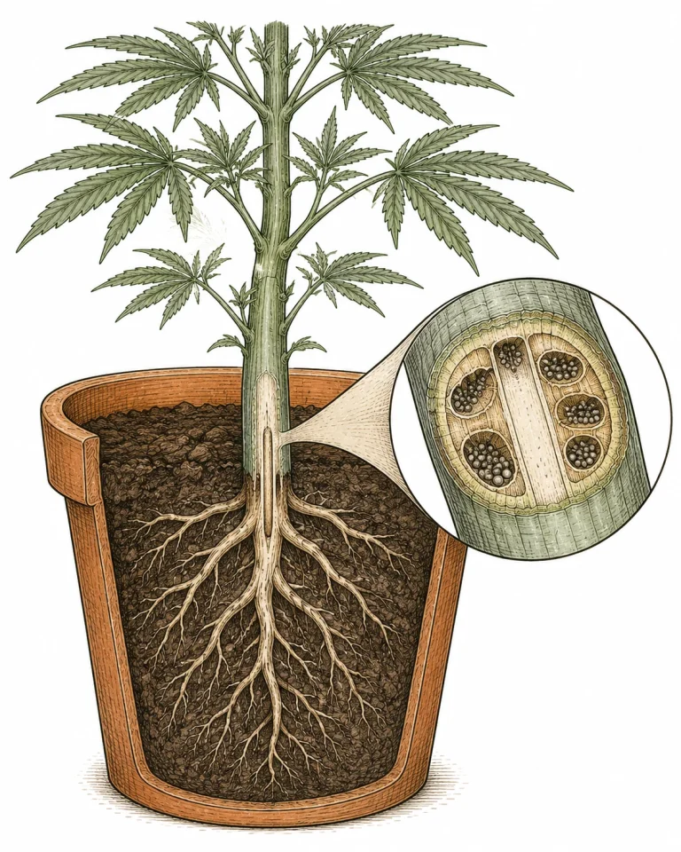Fusarium-Sporen blockieren die Wasserleitbahnen im Cannabis-Stängel