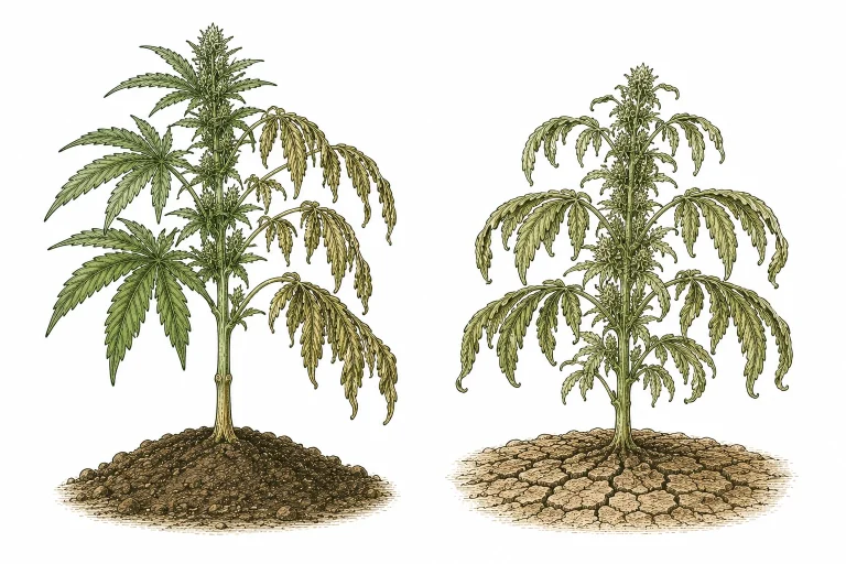 Fusarium-Welke im Vergleich zu klassischem Wassermangel bei Cannabis