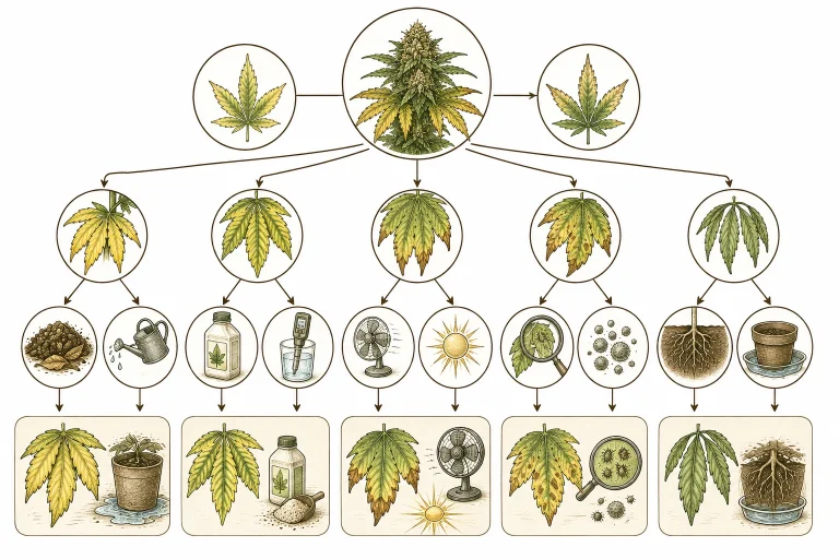 Cannabis gelbe Blätter Blüte stark fortgeschrittene Vergilbung
