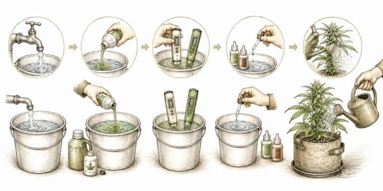 Diagram of the watering process with pH and EC readings