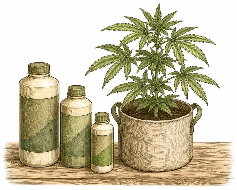 Cannabis nutrient bottles Grow, Bloom, Micro while setting up a grow tent
