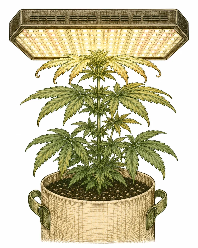 Warning example: LED hung too close when setting up a cannabis grow tent