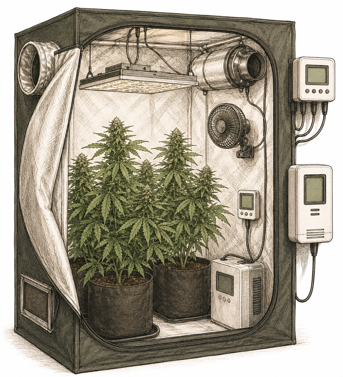CO2 Cannabis Grow - Growzelt mit Klimasteuerung und CO2-Messgerät